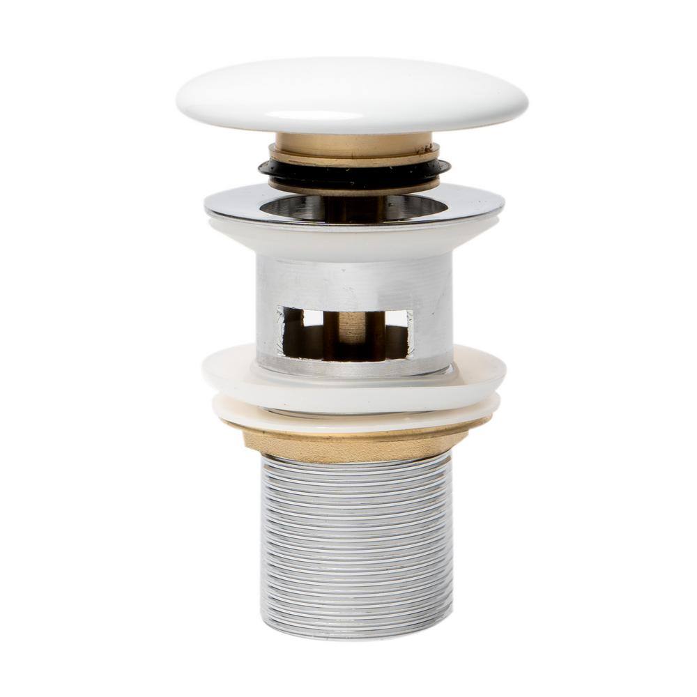 White Ceramic and Brass Mushroom Pop-Up Drain for Sinks