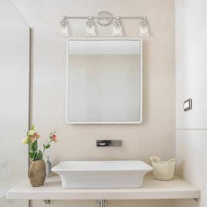 Marsden 32.5 in. 4-Light Brushed Nickel Transitional Vanity with Clear Glass Shades