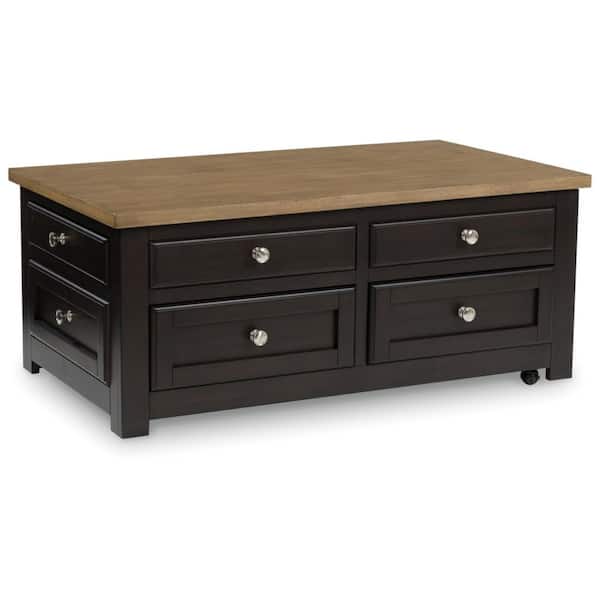 Signature Design By Ashley Drazmine 46 in. Brown/Black Rectangle Wood Coffee Table with Casters