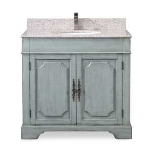 Litchfield 36 in. W x 22. in D x 35. in H Bathroom Vanity in Distressed Silver Blue Beach with Gray Granite Top