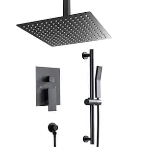 2-Spray Patterns with 1.8 GPM 16 in. Ceiling Mount Dual Shower Heads with Valve in Matte Black