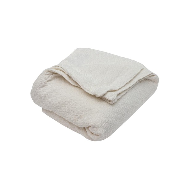 Kensie Carrie Cotton King Throw Blanket in Ivory