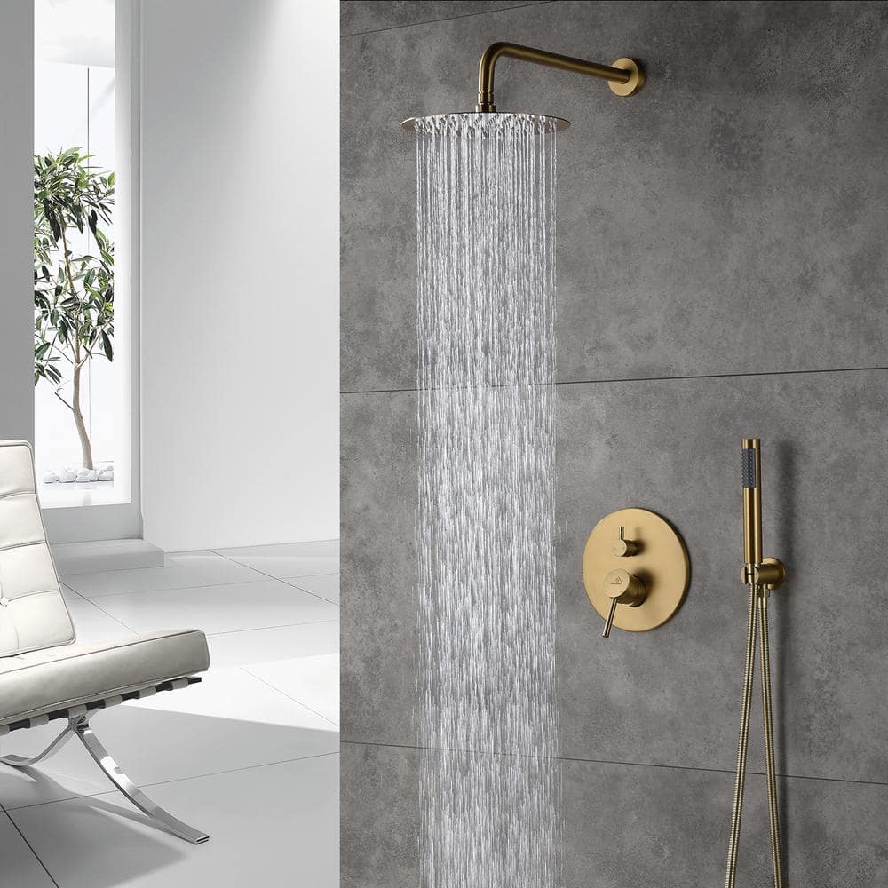 Brushed Gold Stainless Steel Wall Mounted Rain Shower System