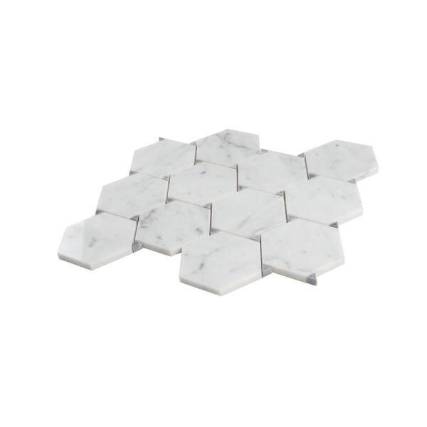 Apollo Tile White 10.9 in. x 12.5 in. Hexagon Polished