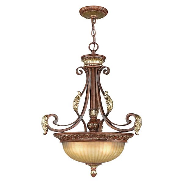 Livex Lighting Villa Verona 3 Light Verona Bronze with Aged Gold Leaf Accents Inverted Pendant