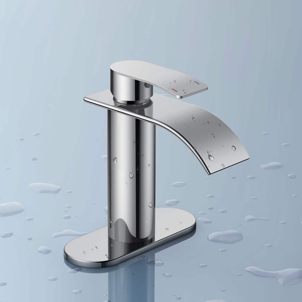 Chrome Single Handle Waterfall Bathroom Faucet with Pop-Up Drain