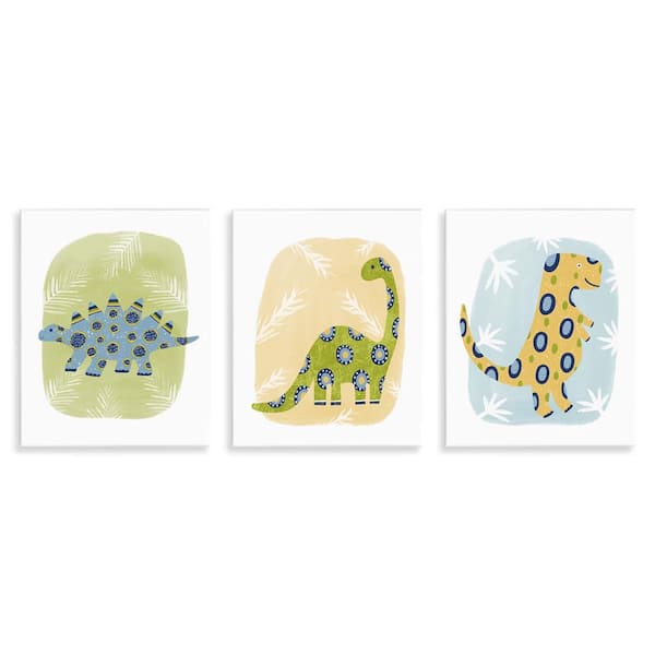 Stupell Industries Three Patterned Dinosaurs by Lisa Nohren 3 Pieces Unframed Animal Graphic Art Print 14 in. x 11 in.