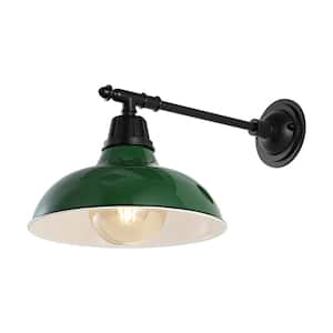 Wallace 12.25 in. Green 1-Light Farmhouse Industrial Indoor/Outdoor Iron LED Victorian Arm Outdoor Sconce