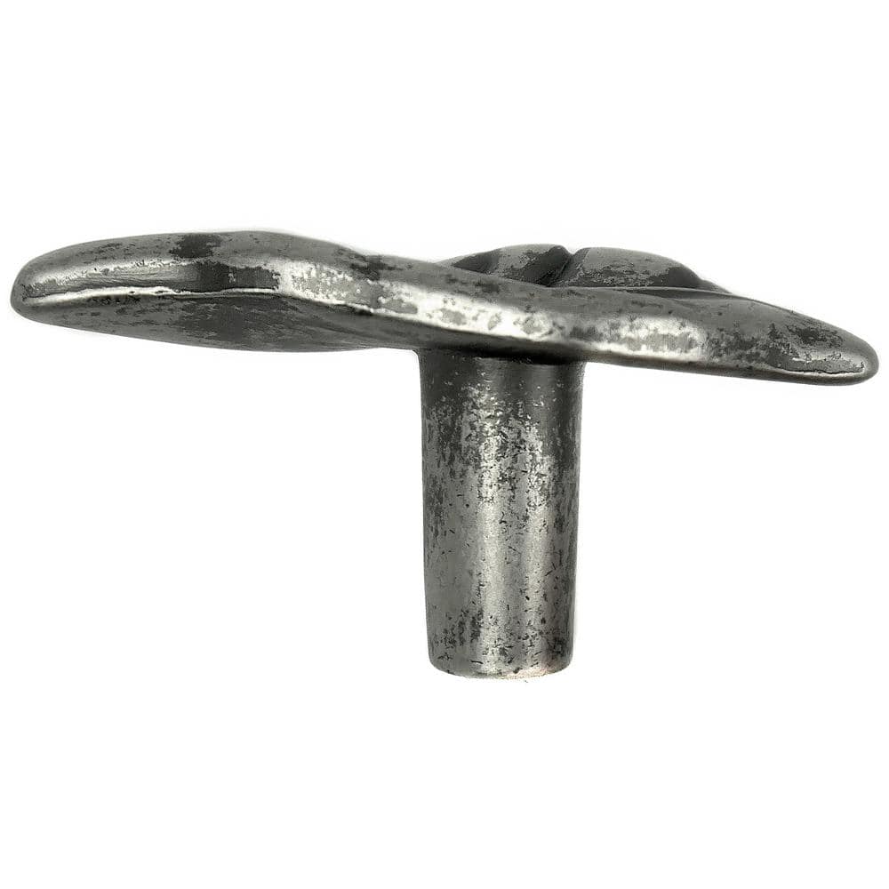 Antique Pewter Leaf-Shaped Cabinet Knob with Mounting Hardware