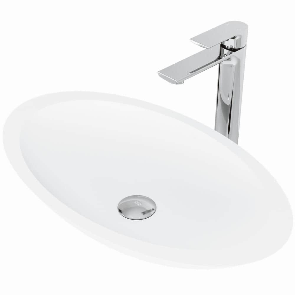 Reviews For Vigo Matte Stone Wisteria Composite Oval Vessel Bathroom Sink In White With Norfolk Faucet And Pop Up Drain In Chrome Vgt1283 The Home Depot