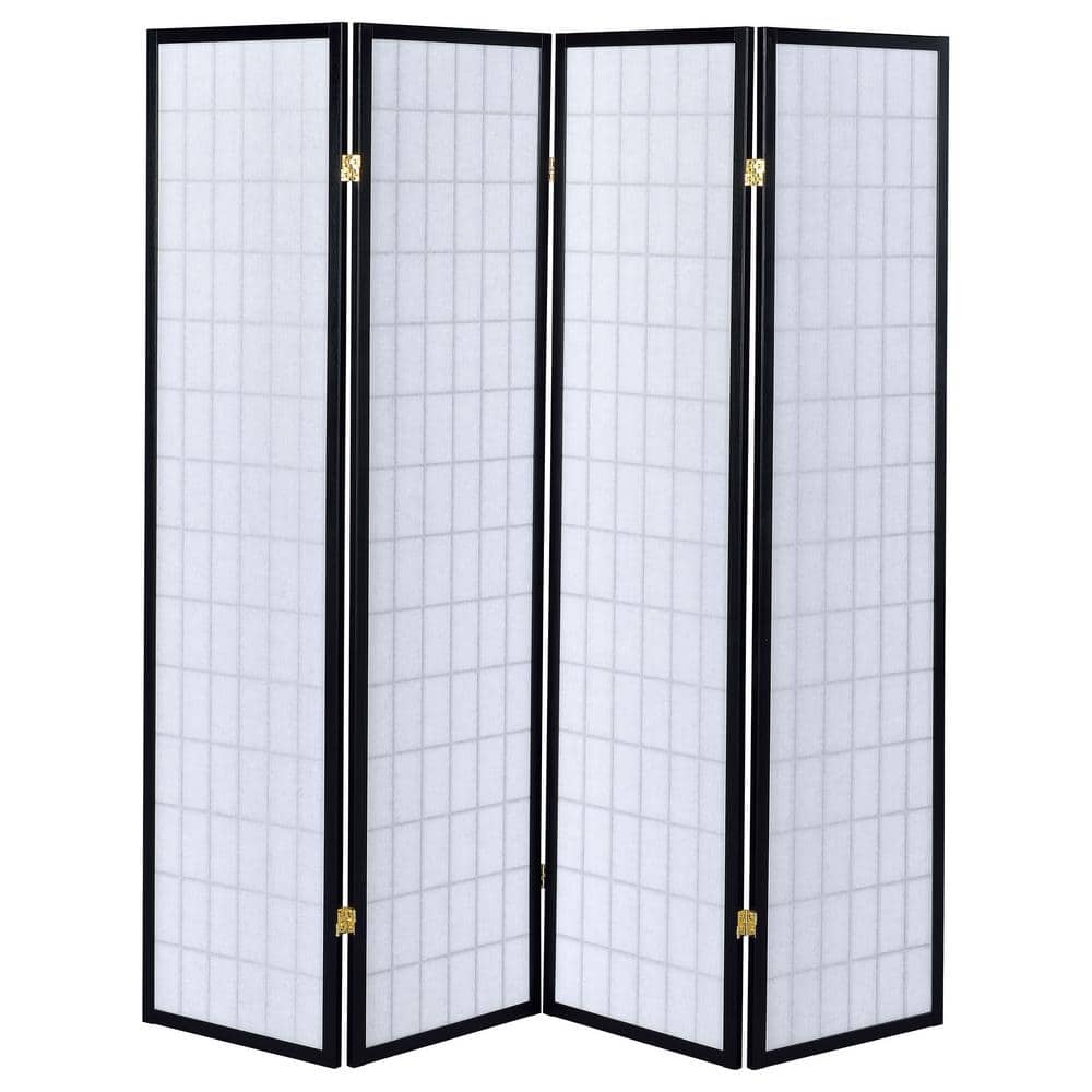 Black and White Shoji 4-Panel Folding Screen Room Divider