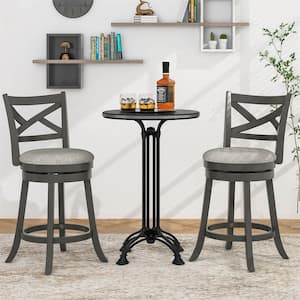 27 in. Swivel Grey Wood Bar Stools Soft-Padded Seat with Hollow Back (Set of 2)