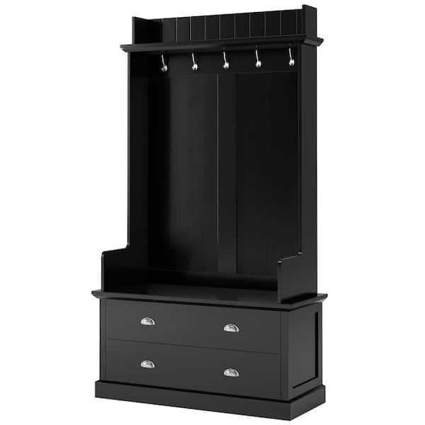 38.5 in. W x 15.7 in. D x 75 in. H Black Linen Cabinet with Hall Tree ...