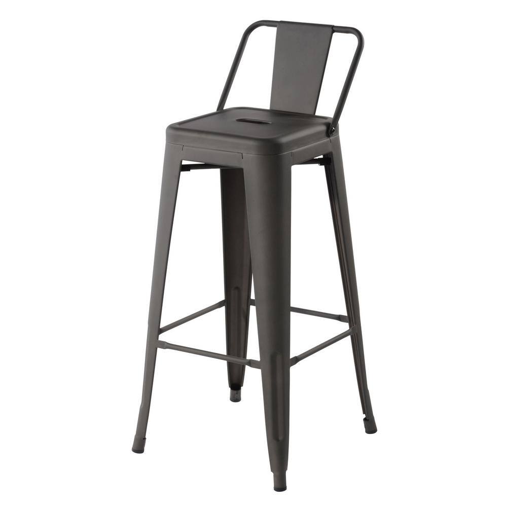 Homy Casa Vustu 29 in. Gun Low Back Metal Frame Counter Height Bar
