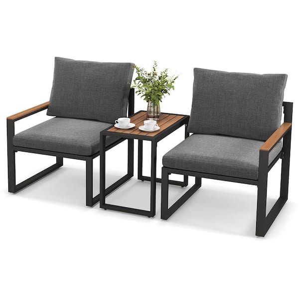 ANGELES HOME 3-Piece Aluminum Weatherproof Patio Conversation Set with Gray Cushions