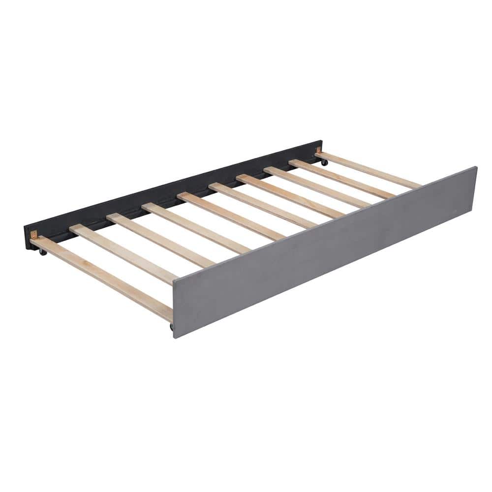Gray Velvet Upholstered Twin Daybed with Trundle and Wood Frame