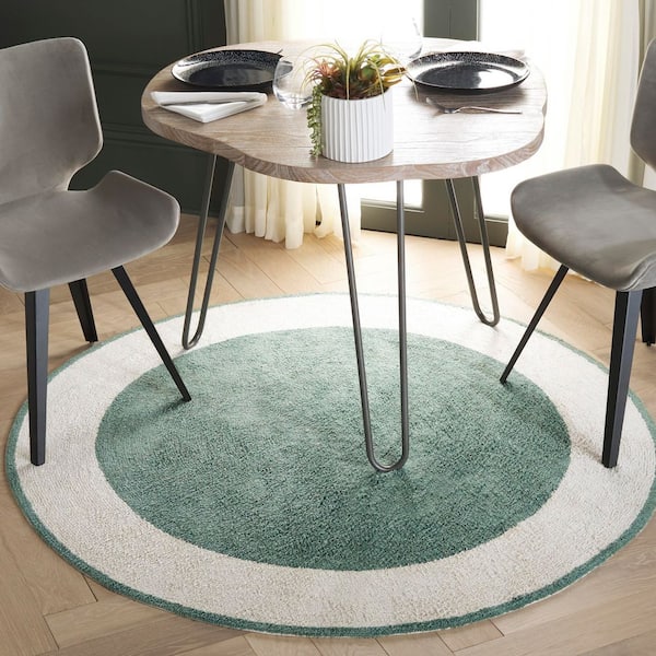 Easy Care 3 ft. x 3 ft. Ivory/Green Two-Tone Solid Round Area Rug