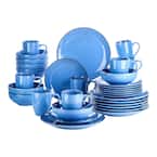 Navia Oceano Dark Blue 32-Piece Ceramic Dinnerware Set w/ Dinner Plate, Dessert Plate, Cereal Bowl, Mug (Service for 8)