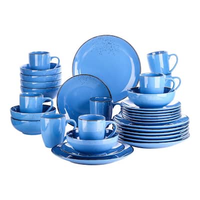 Navia Oceano Dark Blue 32-Piece Ceramic Dinnerware Set w/ Dinner Plate, Dessert Plate, Cereal Bowl, Mug (Service for 8)