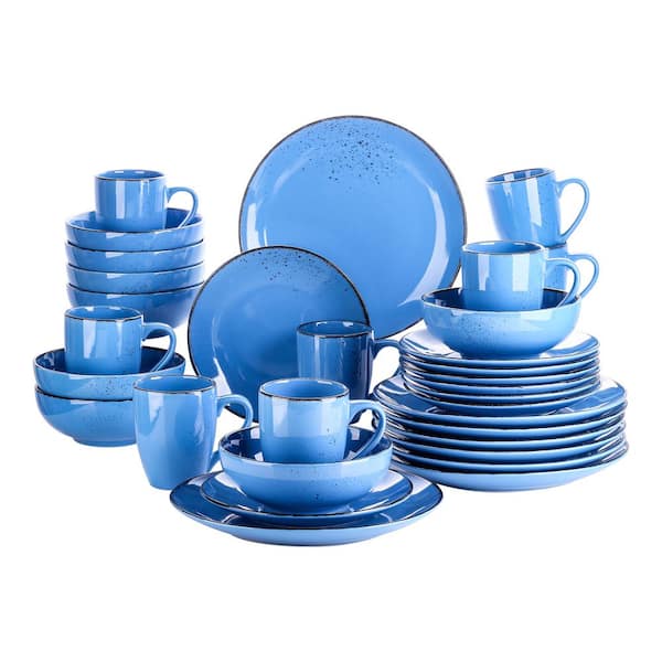vancasso Navia Oceano Dark Blue 32-Piece Ceramic Dinnerware Set w/ Dinner Plate, Dessert Plate, Cereal Bowl, Mug (Service for 8)