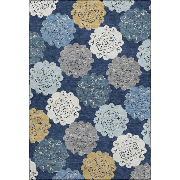 Mayfield Premium Machine Washable Abstract AMF2353 Navy 3 ft. x 5 ft. Area Rug