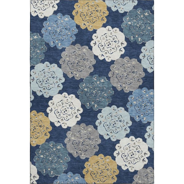 Mayfield Premium Machine Washable Abstract AMF2353 Navy 9 ft. x 12 ft. Area Rug