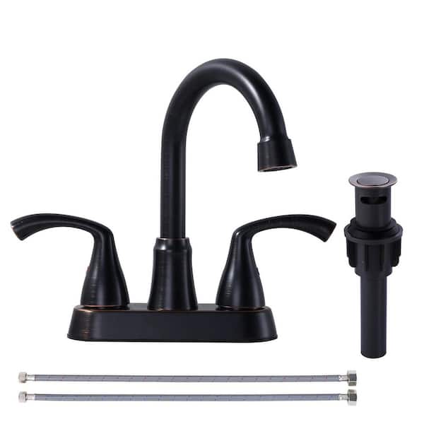 4 in. Centerset Double Handle High Arc Bathroom Faucet with Pop-up Drain Included in Oil Rubbed Bronze