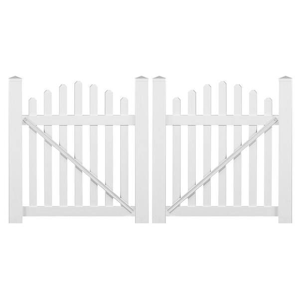 Weatherables Sanibel 8.8 ft. W x 4 ft. H White Vinyl Picket Fence Double Gate Kit