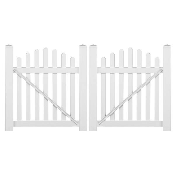 Weatherables Sanibel 8.8 ft. W x 5 ft. H White Vinyl Picket Fence Double Gate Kit