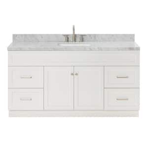 Hamlet 67 in. W x 22 in. D x 36 Single Sink Freestanding Bath Vanity in White with Carrara White Marble Top