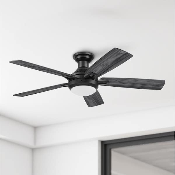 Radstock 52 in. Indoor 5-Blade Flush Mount Matte Black LED Color Changing Modern Ceiling Fan with Remote Control