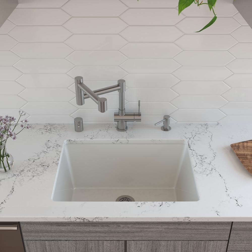 24'' White Fireclay Drop-In Single Bowl Kitchen Sink