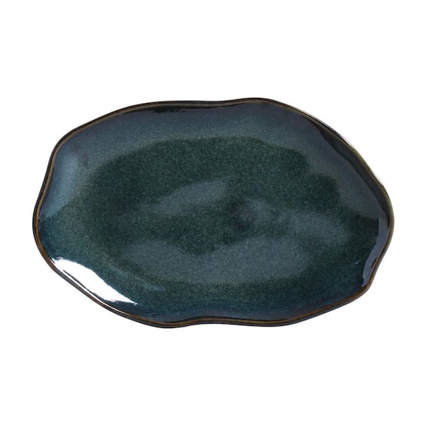 11.81 in. Oceano Dark Blue Stoneware Shallow Oval Platter Medium (Set of 4)
