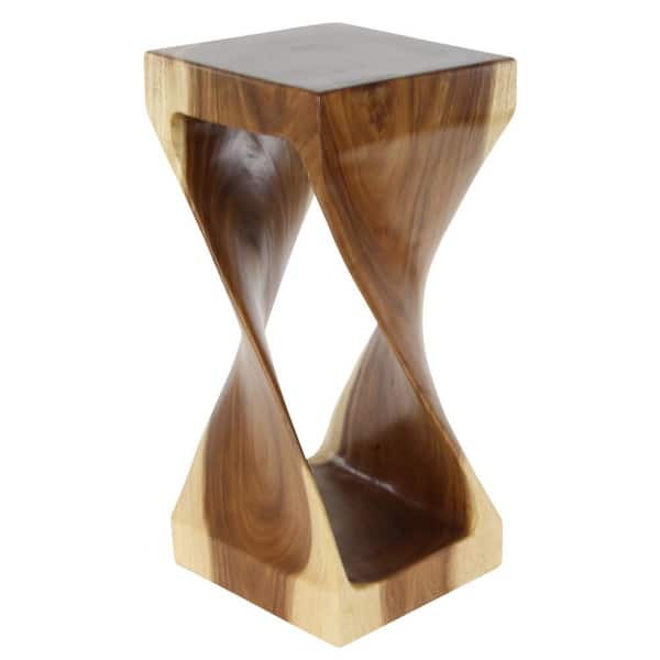 Litton Lane 12 in. Brown Handmade Large Square Wood End Accent Table with Spiral Base