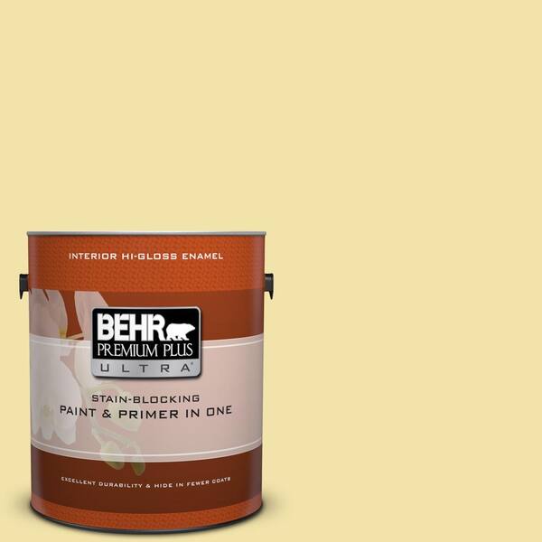 BEHR Premium Plus Ultra 1 gal. #P320-3 Lily Bulb Hi-Gloss Enamel Interior Paint and Primer in One