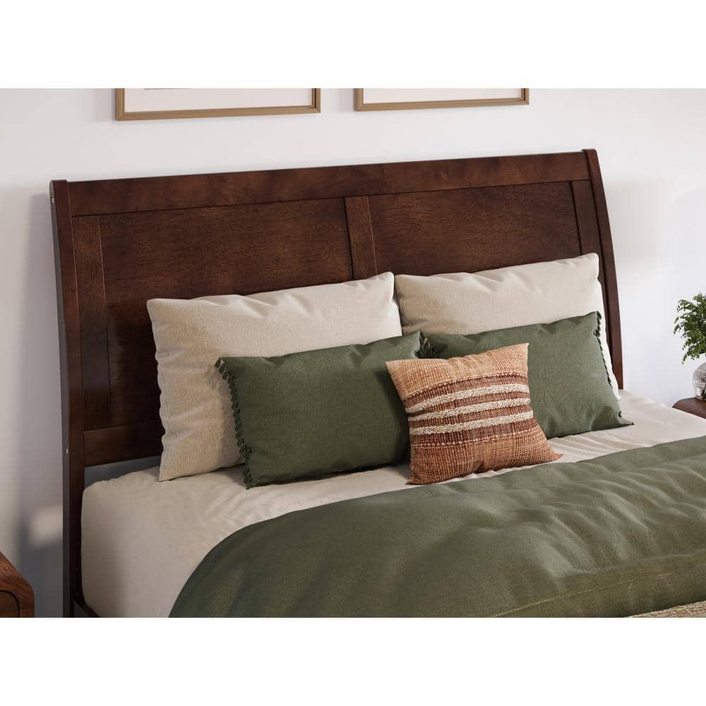 Valencia Walnut Full Sleigh Wood Platform Bed with Slats