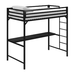Mabel Black Metal Twin Loft Bed with Desk