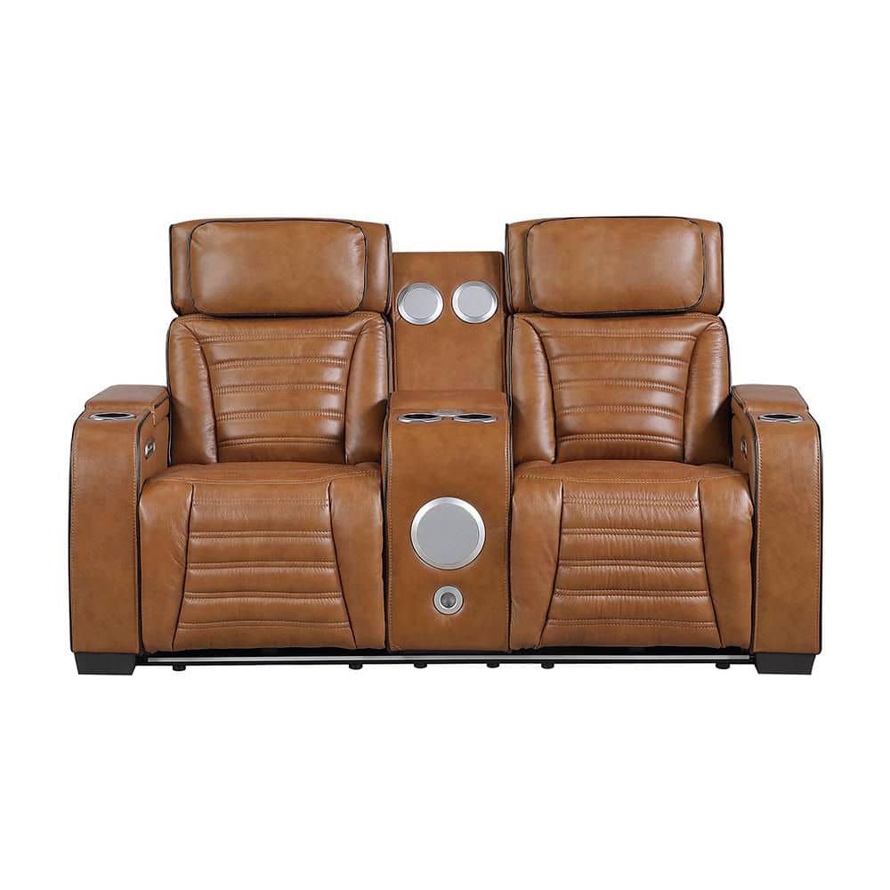 Lazzara Bedos 73 in. W Brown Top Grain Leather 2-Seater Power