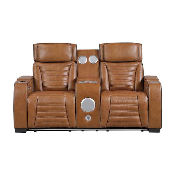 Lazzara Bedos 73 in. W Brown Top Grain Leather 2-Seater Power