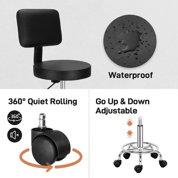 Adjustable Hydraulic Swivel Stool - Rolling Massage Chair - Black Salon Stool By ZENY 4 thumbnail image