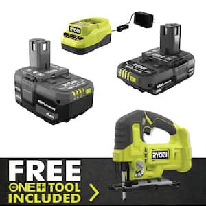ONE+ 18V Lithium-Ion 4.0 Ah Battery, 2.0 Ah Battery, and Charger Kit with FREE ONE+ Cordless Jig Saw