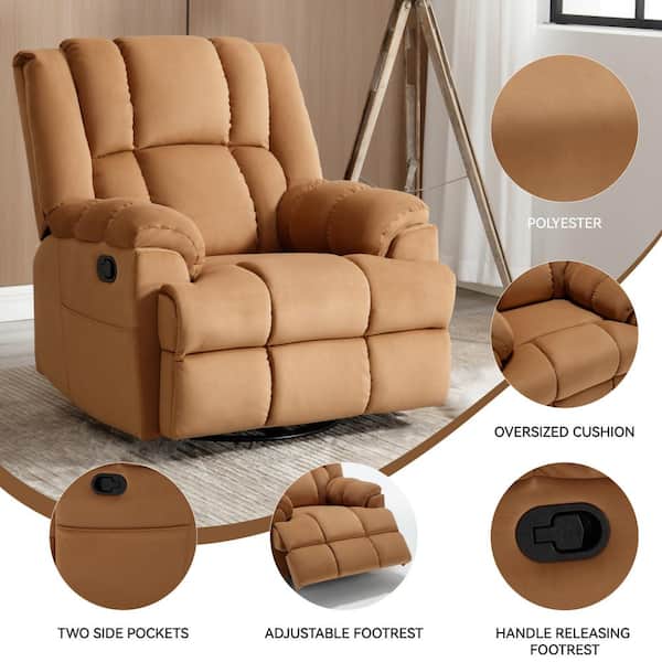 Brown Polyester Swivel Rocker Recliner for Living Room
