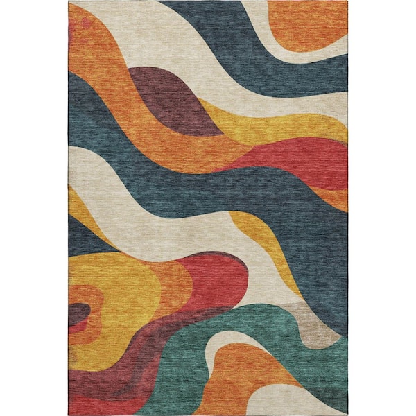 Mayfield Premium Machine Washable Abstract AMF2186 Orange 8 ft. x 10 ft. Area Rug
