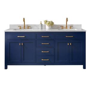 Jasper 72 in. W x 22 in. D Bath Vanity in Navy Blue with Engineered Stone Vanity Top in Carrara White with White Basin