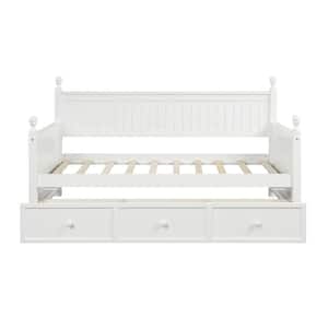 White Twin Size Wood Daybed with Three Drawers