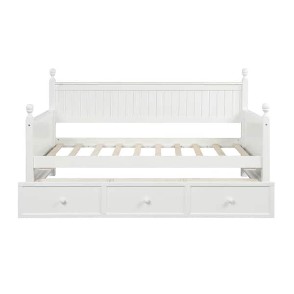 Qualler White Twin Size Wood Daybed with Three Drawers