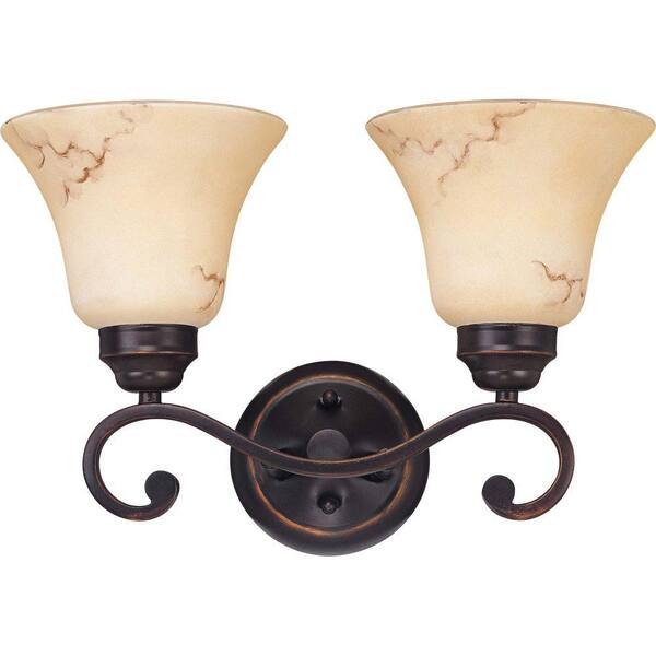 Glomar Vala 2-Light Copper Espresso Bath Vanity Light with Honey Marble Glass