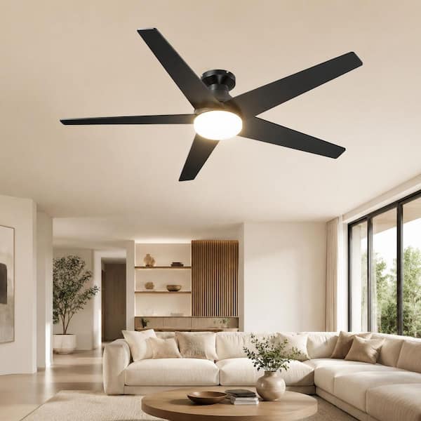 52 in. Indoor Black Ceiling Fan with Remote Control Integrated LED Low Profile 3CCT Dimmable Noiseless