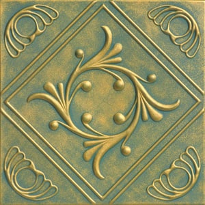 Diamond Wreath 1.6 ft. x 1.6 ft. Glue Up Foam Ceiling Tile in Green Gold Patina