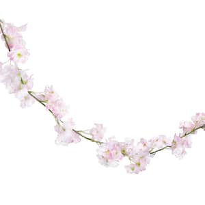 5 .7 5 ft. Light Pink Artificial Cherry Blossom Flower Garland Hanging Vine (Set of 2)